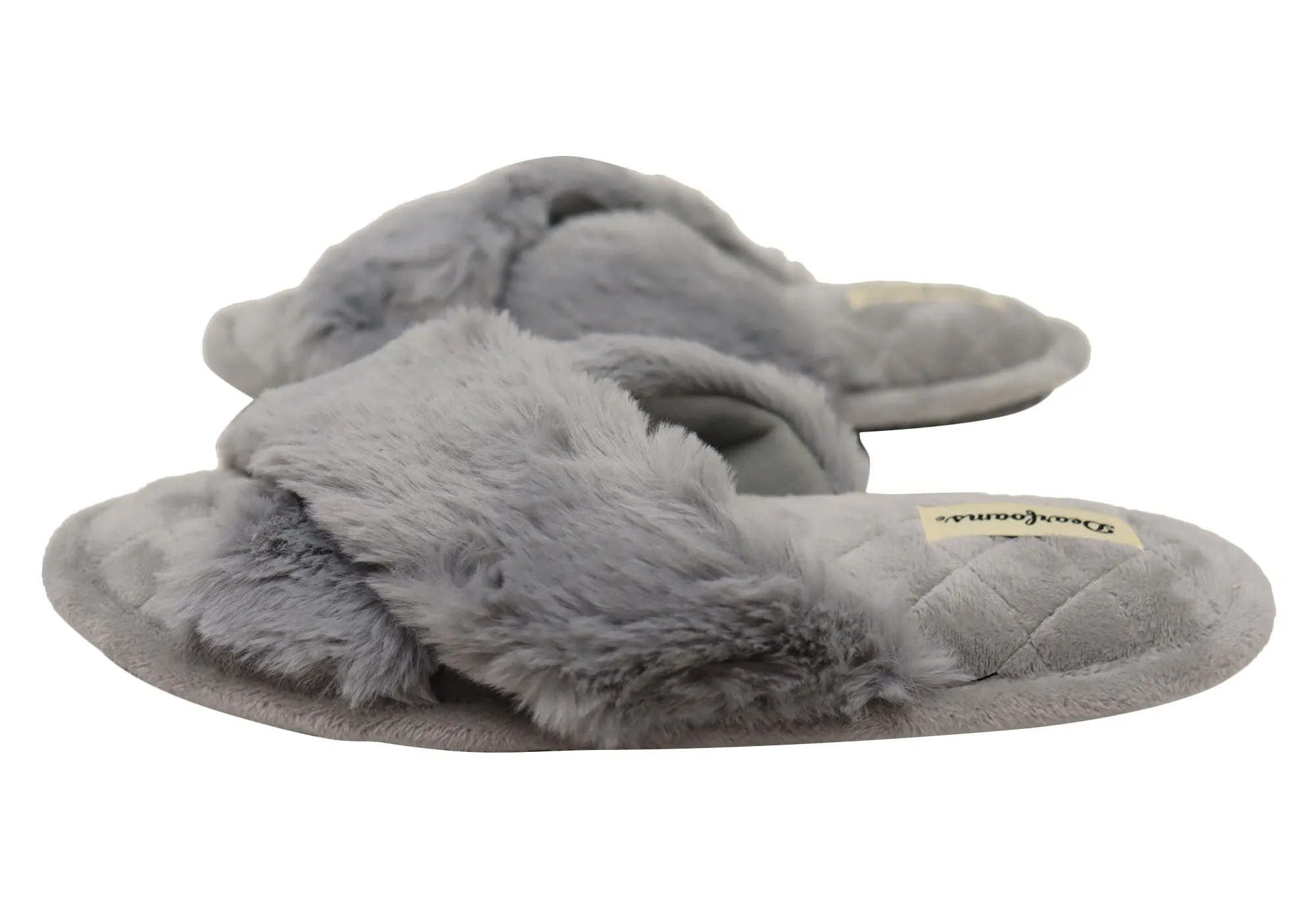 Dearfoams Damen Bequeme Jessica Pelz-Crossband-Slipper Dearfoams Schuhe