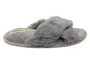 Dearfoams Damen Bequeme Jessica Pelz-Crossband-Slipper Dearfoams Schuhe
