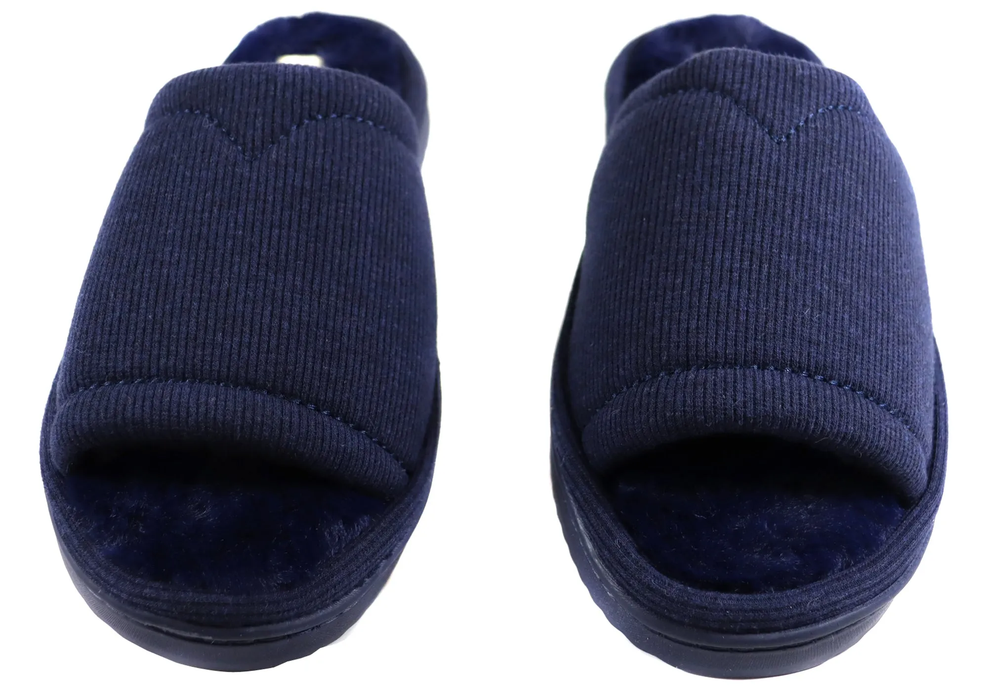 Dearfoams Damen Demi Rippstrick Slide Bequeme Zehenfreie Hausschuhe Dearfoams Schuhe