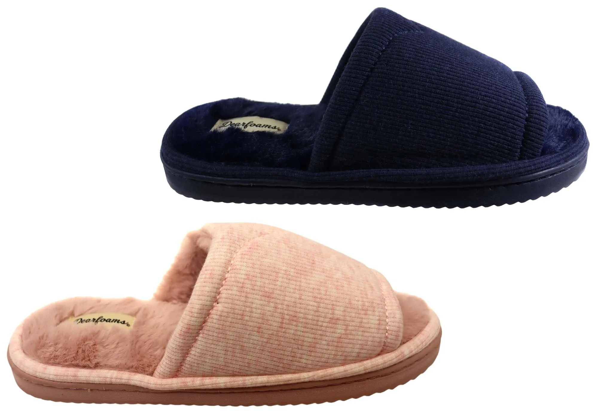 Dearfoams Damen Demi Rippstrick Slide Bequeme Zehenfreie Hausschuhe Dearfoams Schuhe