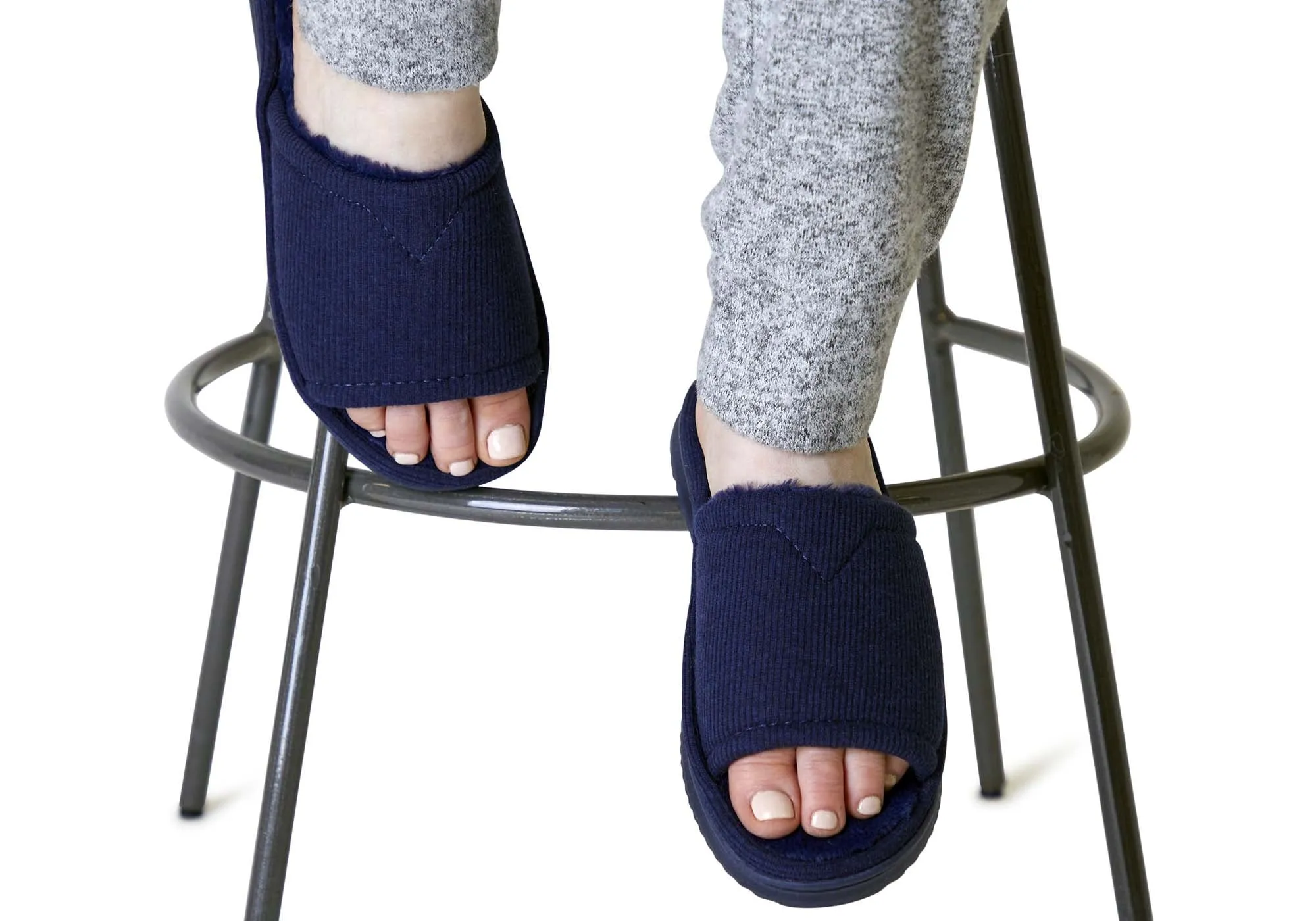 Dearfoams Damen Demi Rippstrick Slide Bequeme Zehenfreie Hausschuhe Dearfoams Schuhe