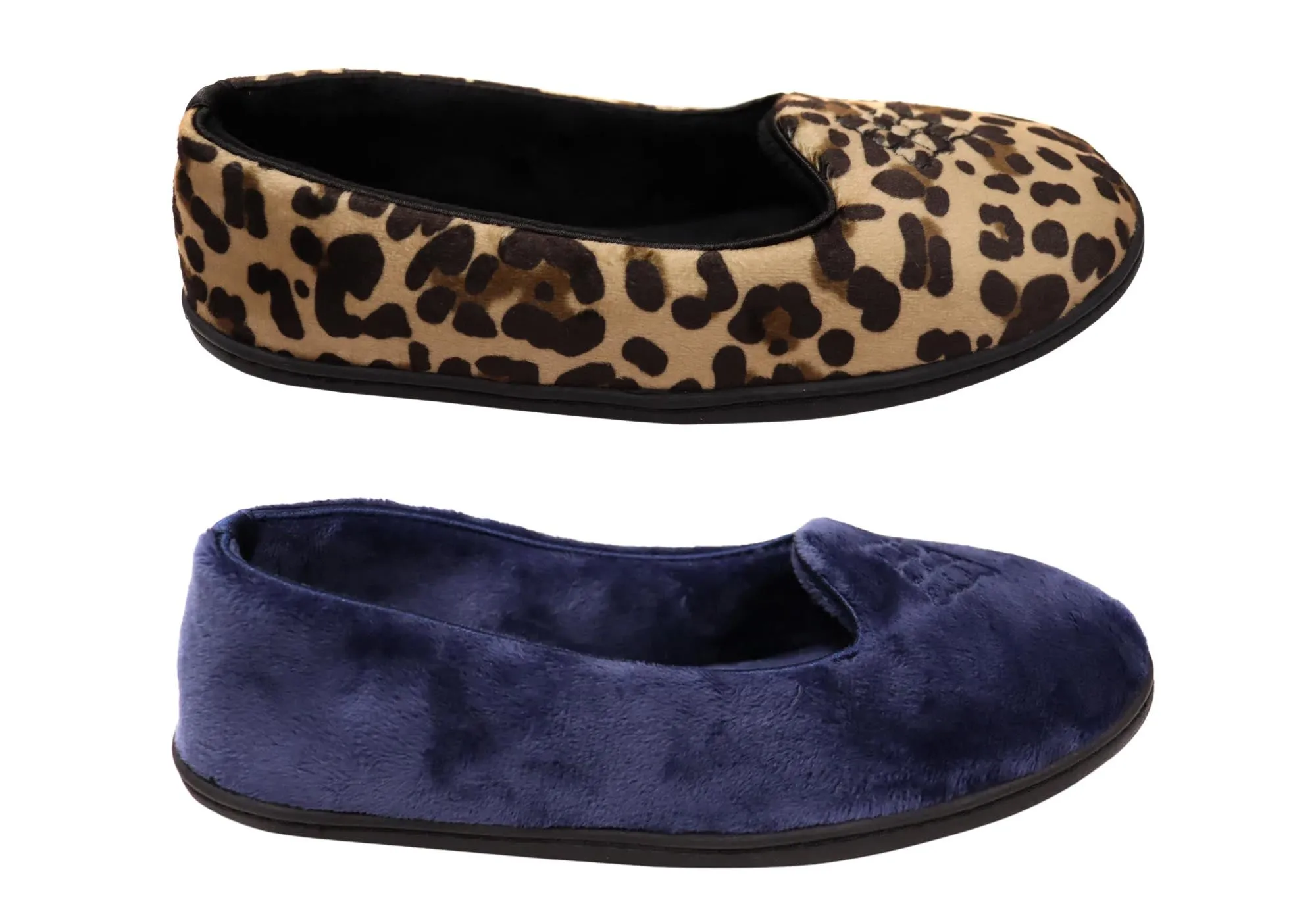 Dearfoams Damen Rebecca Mikrofaser Velours Pantoffeln in weiter Passform Dearfoams Schuhe