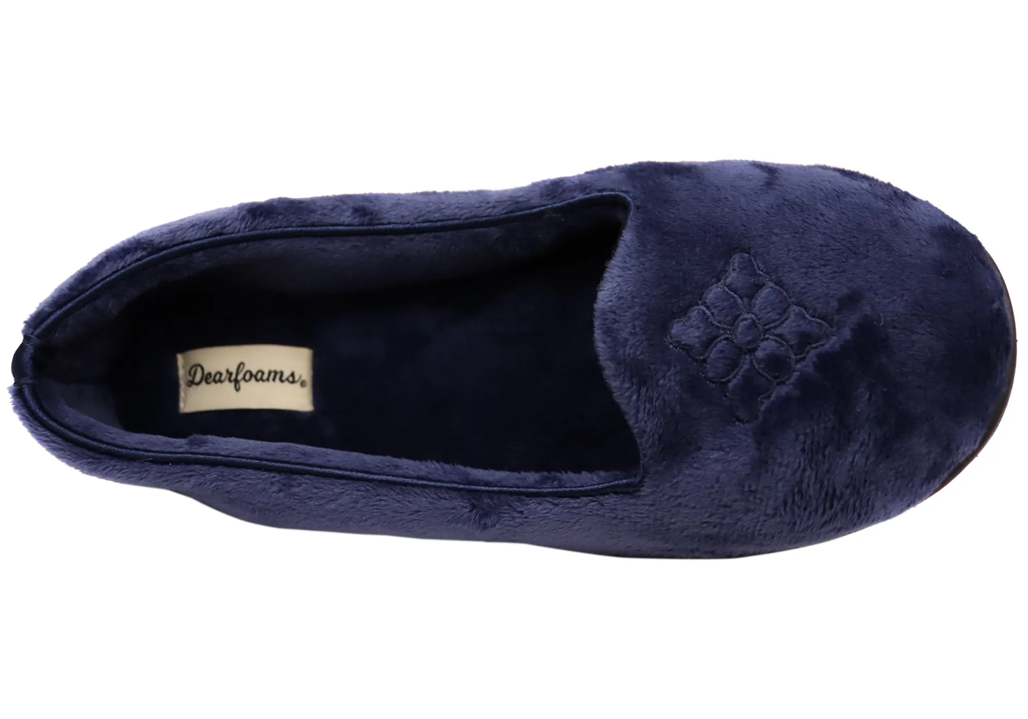 Dearfoams Damen Rebecca Mikrofaser Velours Pantoffeln in weiter Passform Dearfoams Schuhe