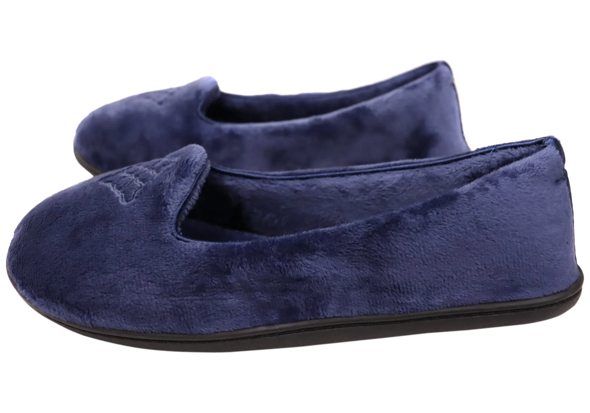 Dearfoams Damen Rebecca Mikrofaser Velours Pantoffeln in weiter Passform Dearfoams Schuhe