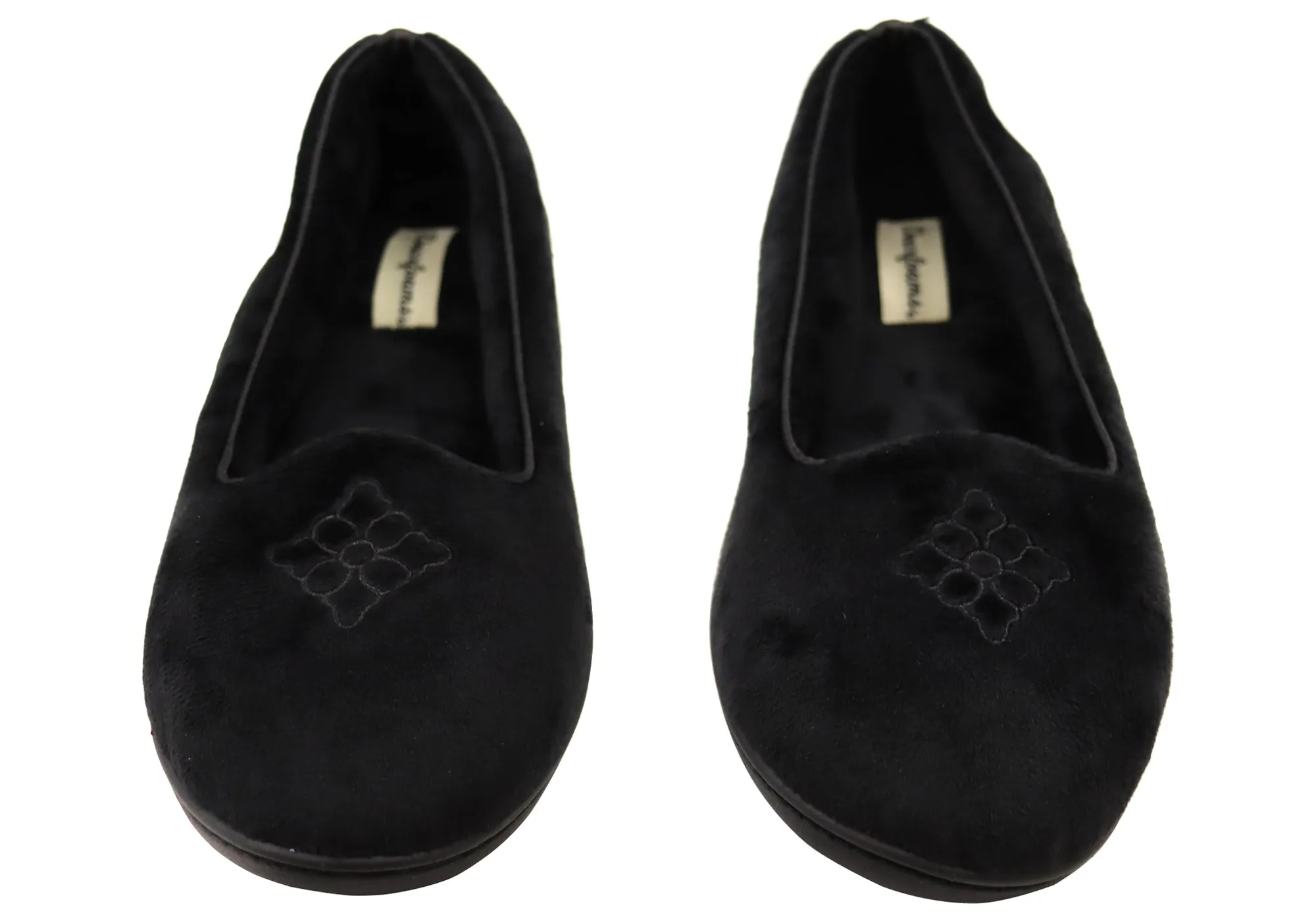 Dearfoams Damen Rebecca Mikrofaser Velours Pantoffeln in weiter Passform Dearfoams Schuhe