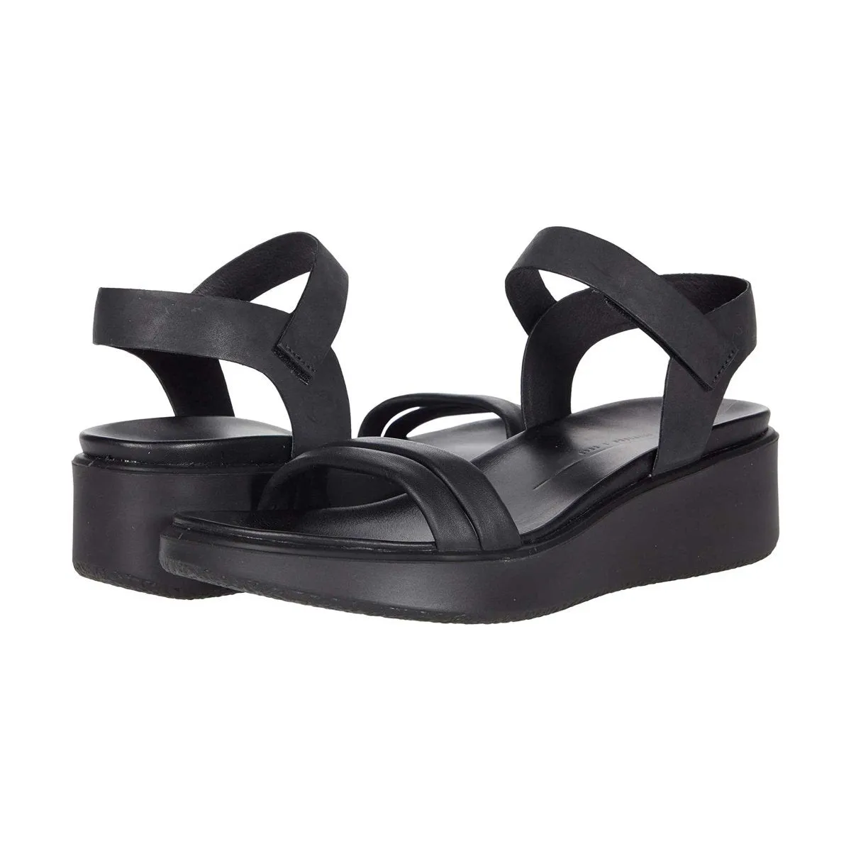 Ecco Damen FlowT LX2 Band Sandalette Keilabsatz Schwarz