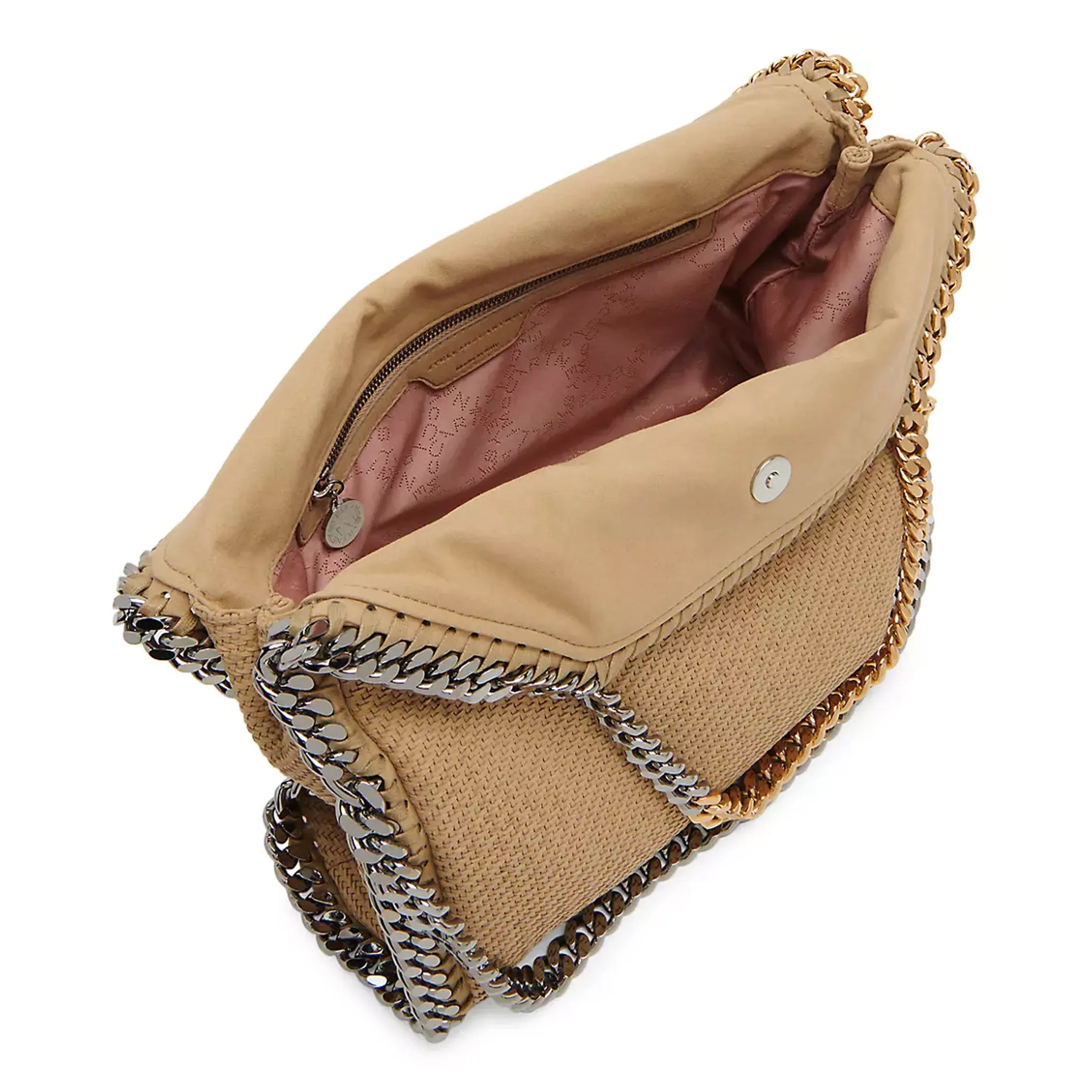 Falabella Große 3-Ketten-Tasche in gewebtem Wildleder, Hellkamel Taschen_Stella Mccartney_Taschen