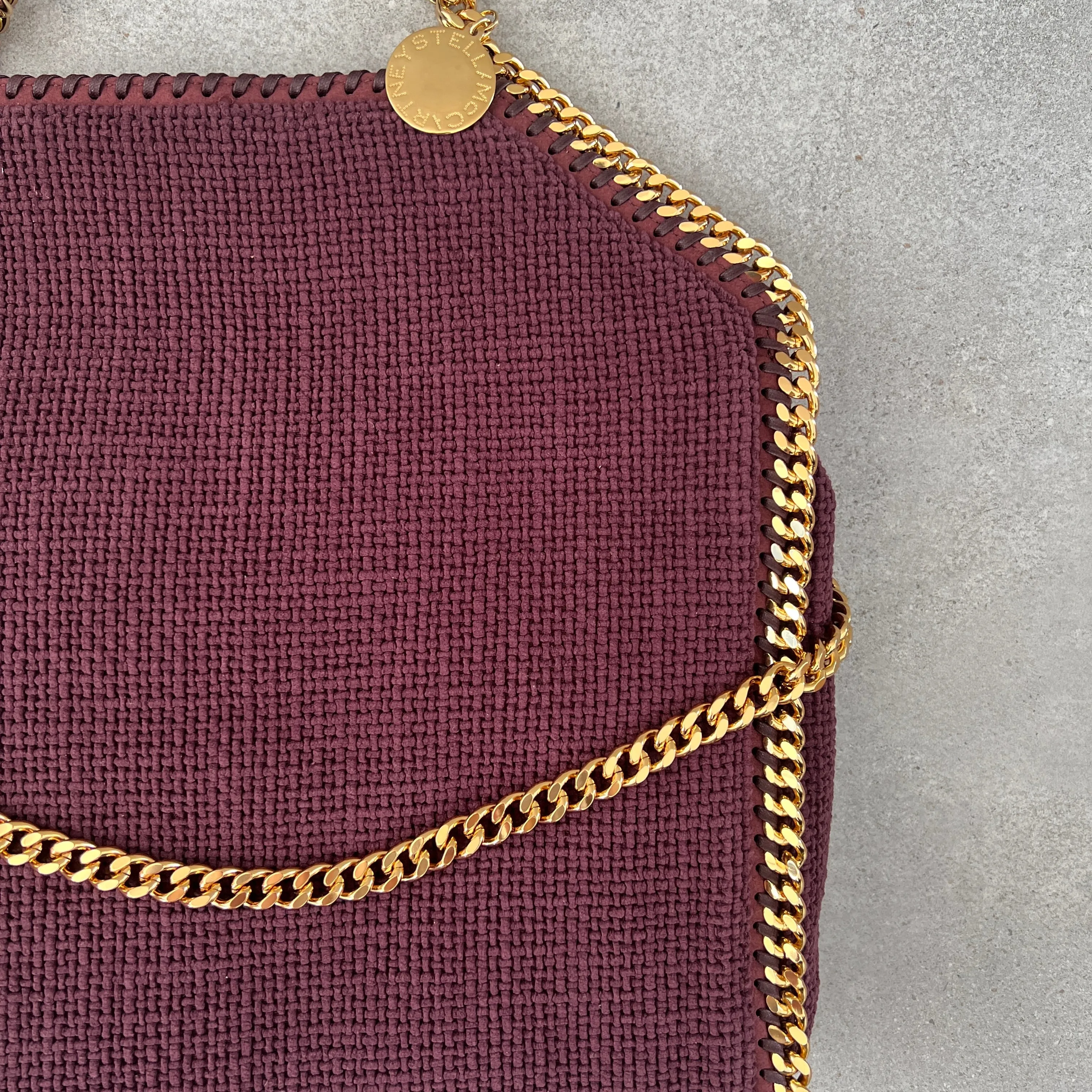 Falabella Große 3-Ketten-Tasche mit Geflochtenem Griff, Pflaumenfarbene Taschen_Stella Mccartney_Taschen