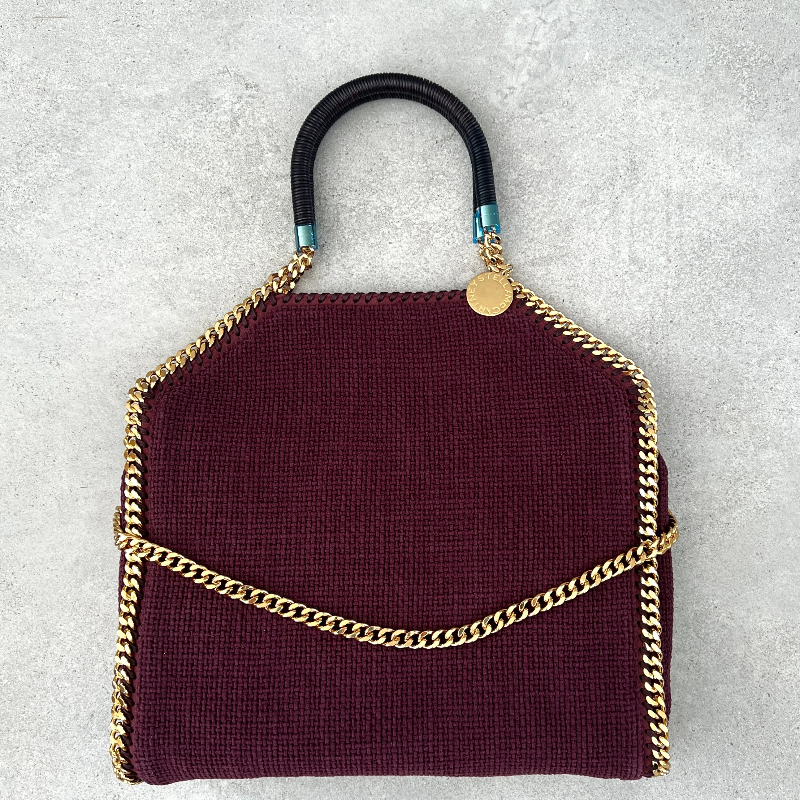 Falabella Große 3-Ketten-Tasche mit Geflochtenem Griff, Pflaumenfarbene Taschen_Stella Mccartney_Taschen
