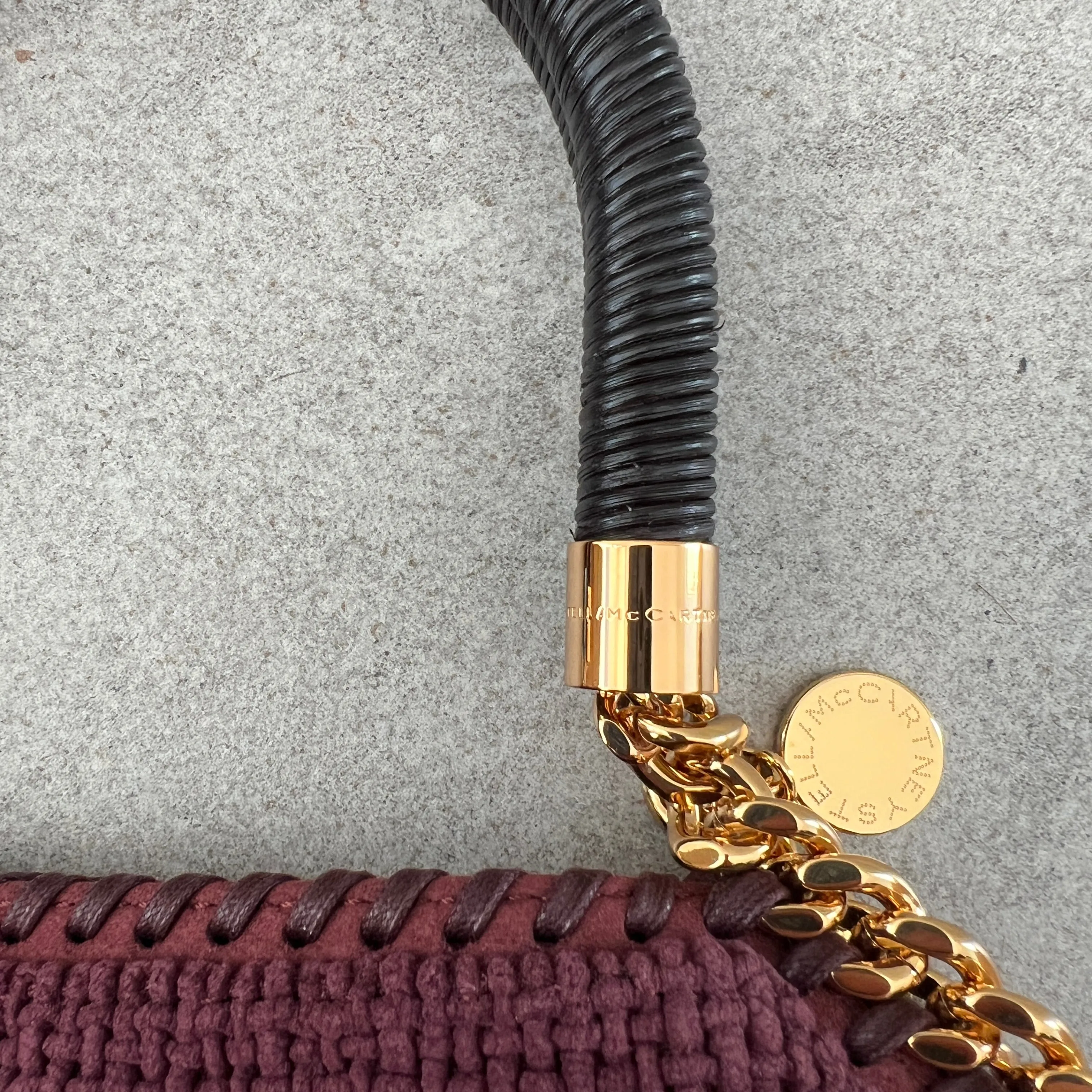 Falabella Große 3-Ketten-Tasche mit Geflochtenem Griff, Pflaumenfarbene Taschen_Stella Mccartney_Taschen