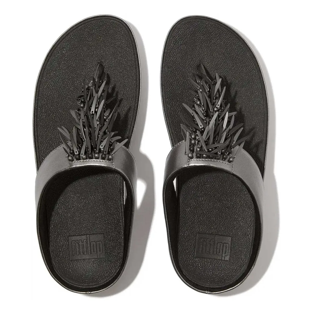 FitFlop Damen Rumba Perlen Zinn/Schwarz Zehenstegsandale