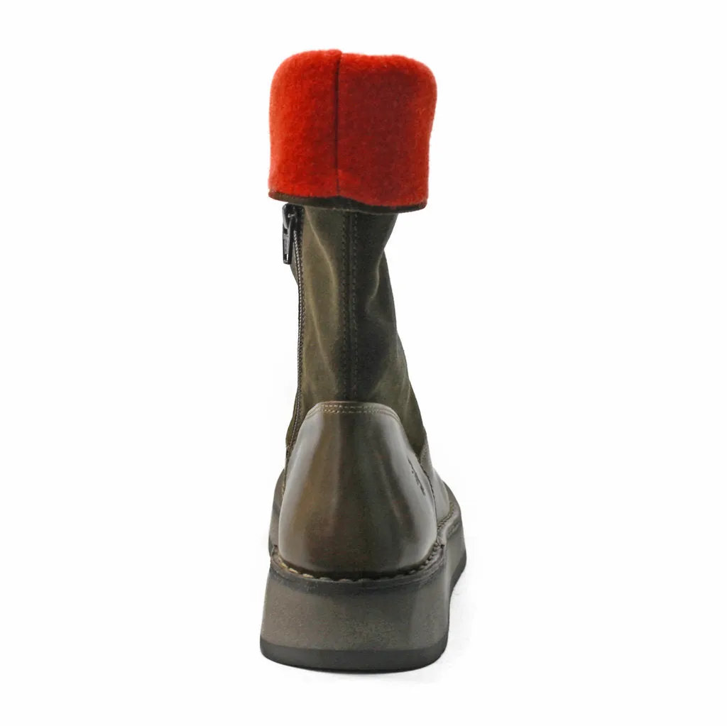 Fly London Rula083Fly Leder Stiefel mit Reißverschluss für Damen, mittlere Schafthöhe