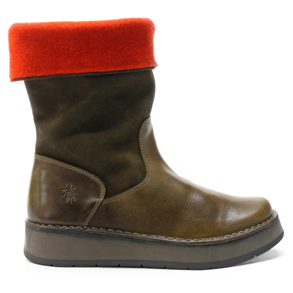 Fly London Rula083Fly Leder Stiefel mit Reißverschluss für Damen, mittlere Schafthöhe