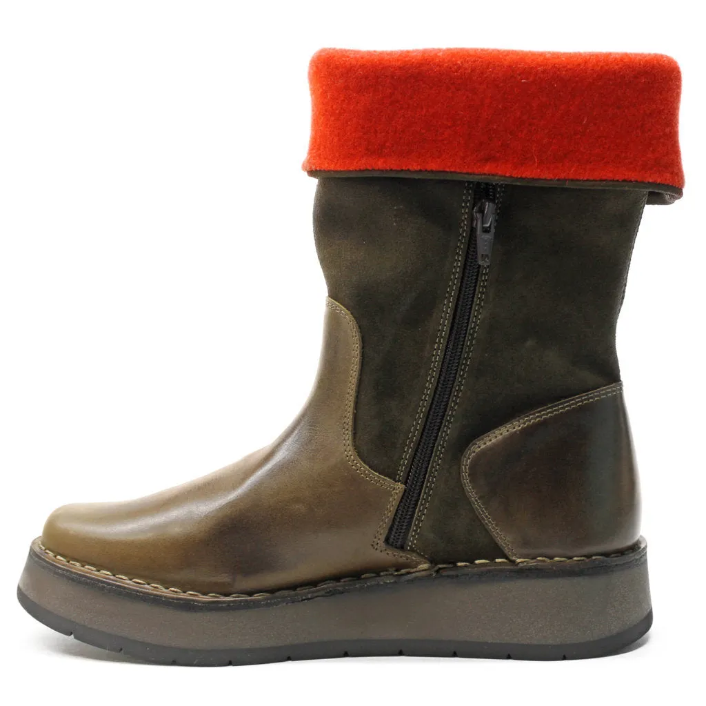 Fly London Rula083Fly Leder Stiefel mit Reißverschluss für Damen, mittlere Schafthöhe
