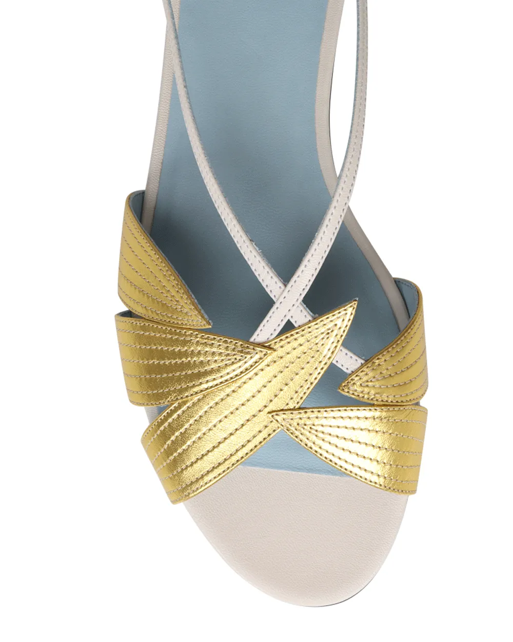 Foliefoliage Zweifarbiger Slingback-Sandal in Elfenbein und Gold