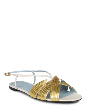 Foliefoliage Zweifarbiger Slingback-Sandal in Elfenbein und Gold