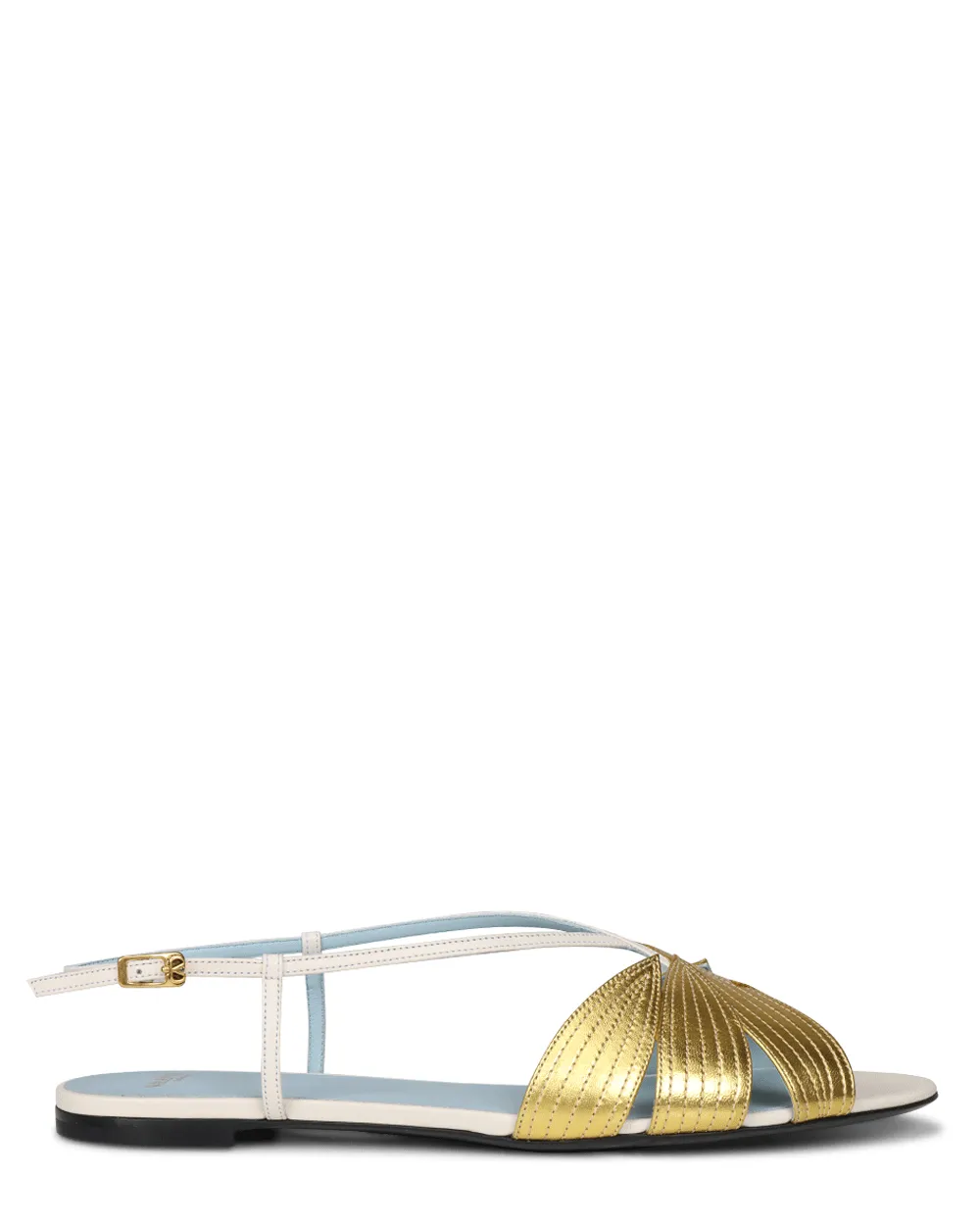 Foliefoliage Zweifarbiger Slingback-Sandal in Elfenbein und Gold