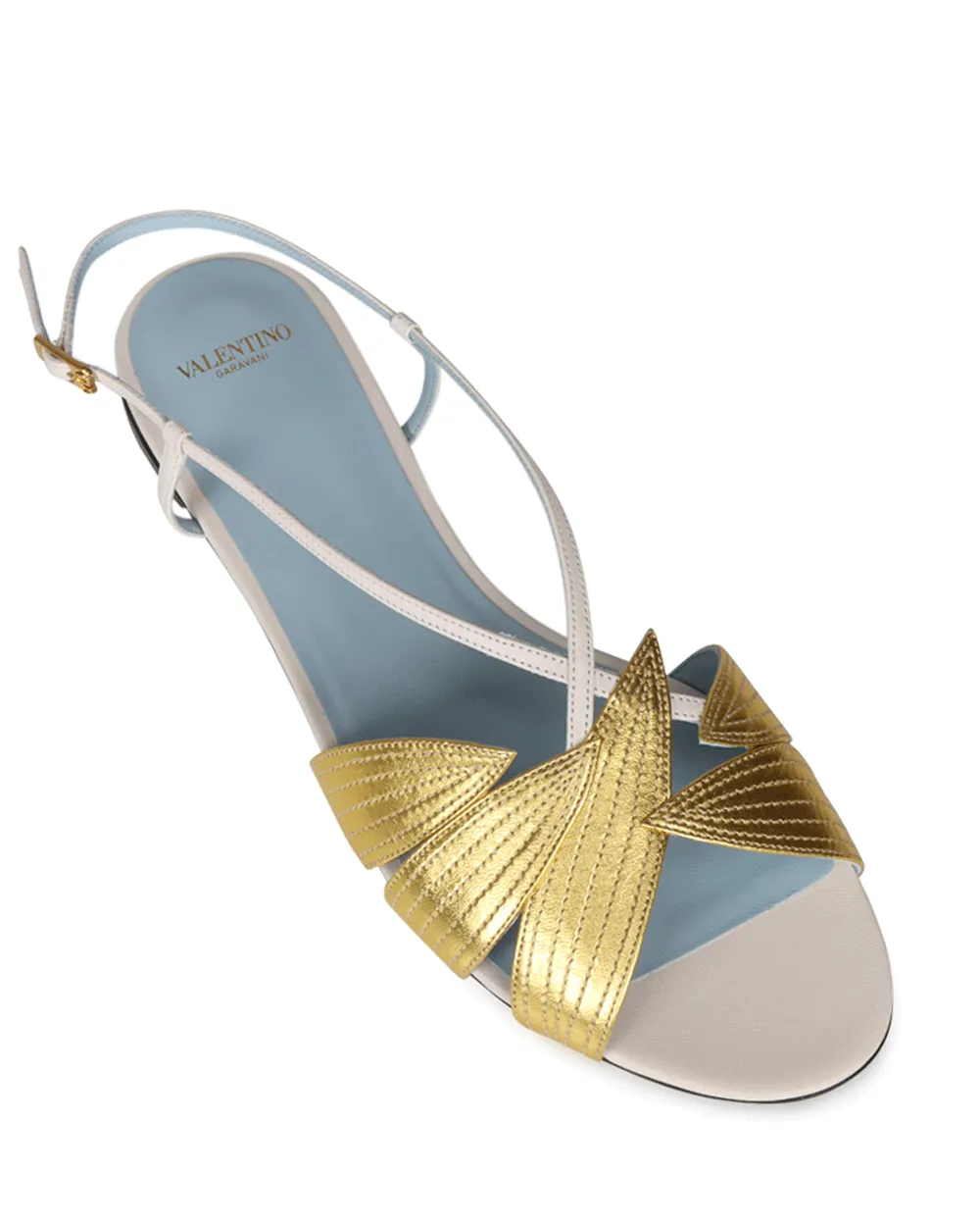Foliefoliage Zweifarbiger Slingback-Sandal in Elfenbein und Gold