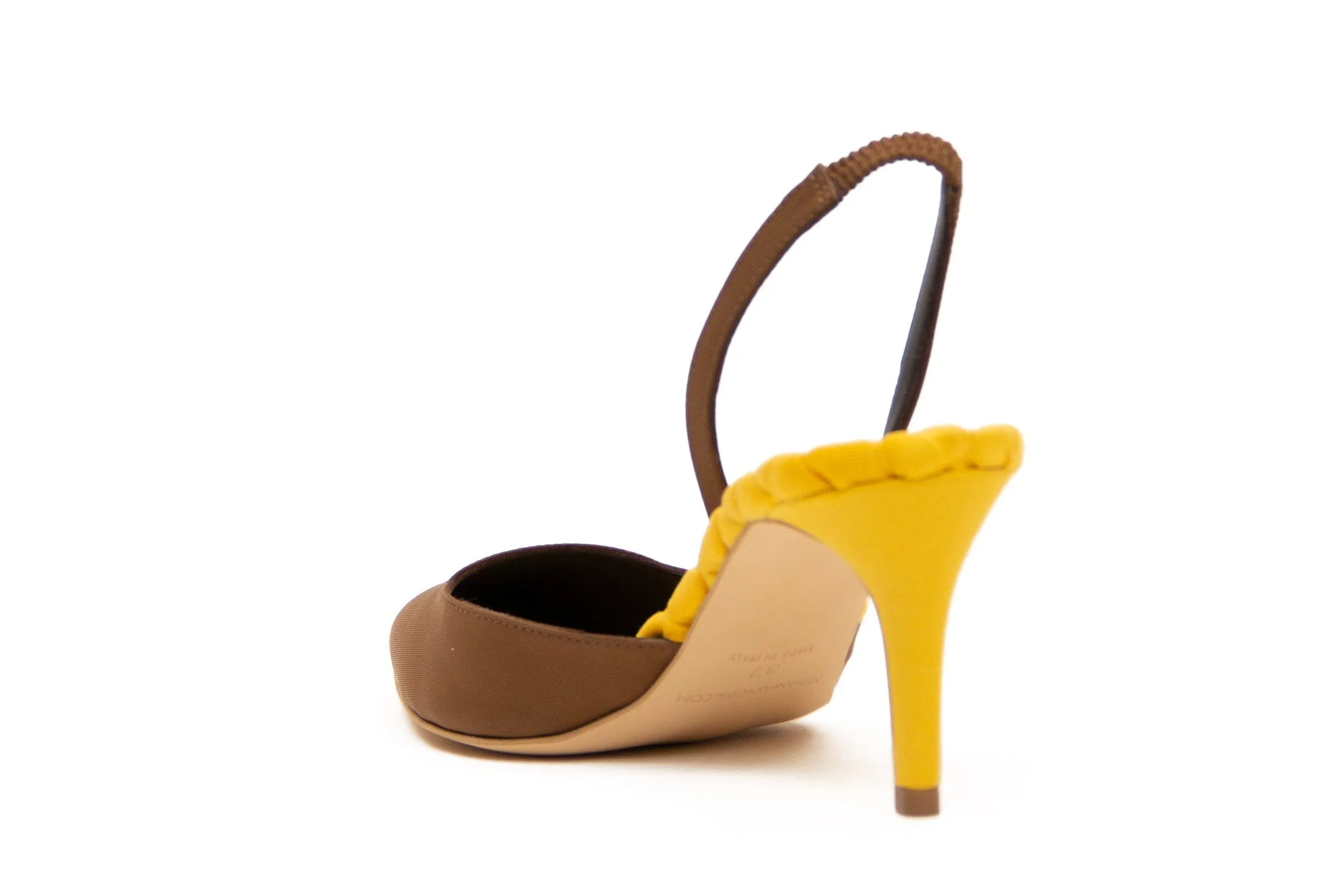 Gabriella Spitzenschuh Vegane Satin Slingback Sandalen | Senf