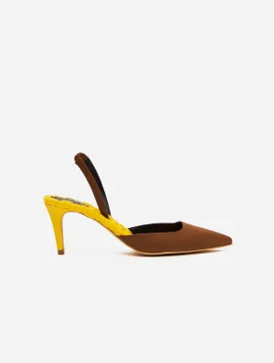 Gabriella Spitzenschuh Vegane Satin Slingback Sandalen | Senf