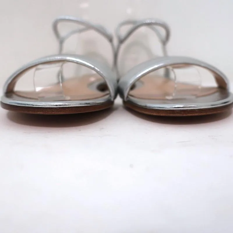 Gianvito Rossi Jaime Riemchensandalen Silber Metallic Leder Größe 38.5 NEU