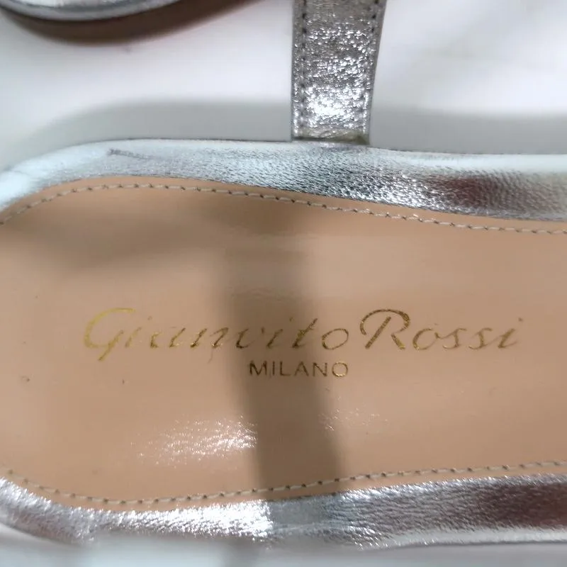 Gianvito Rossi Jaime Riemchensandalen Silber Metallic Leder Größe 38.5 NEU