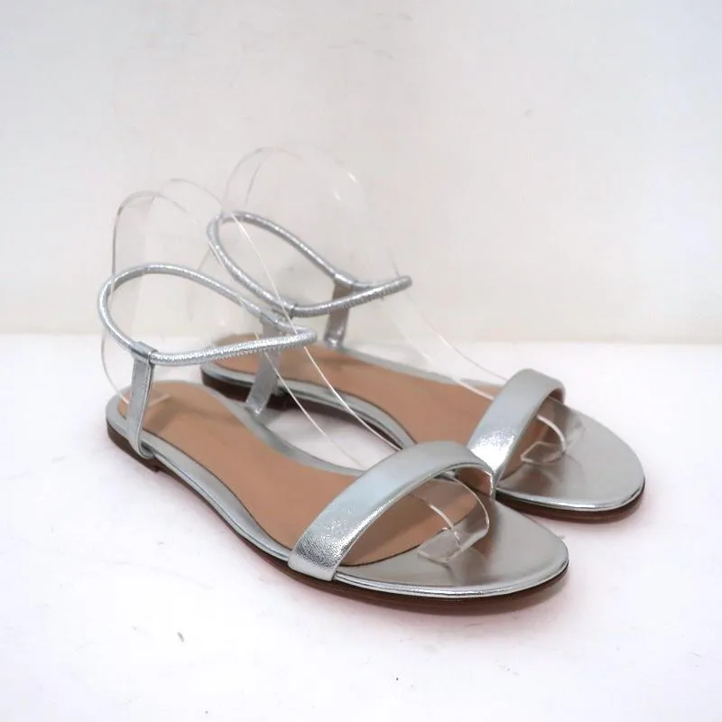 Gianvito Rossi Jaime Riemchensandalen Silber Metallic Leder Größe 38.5 NEU