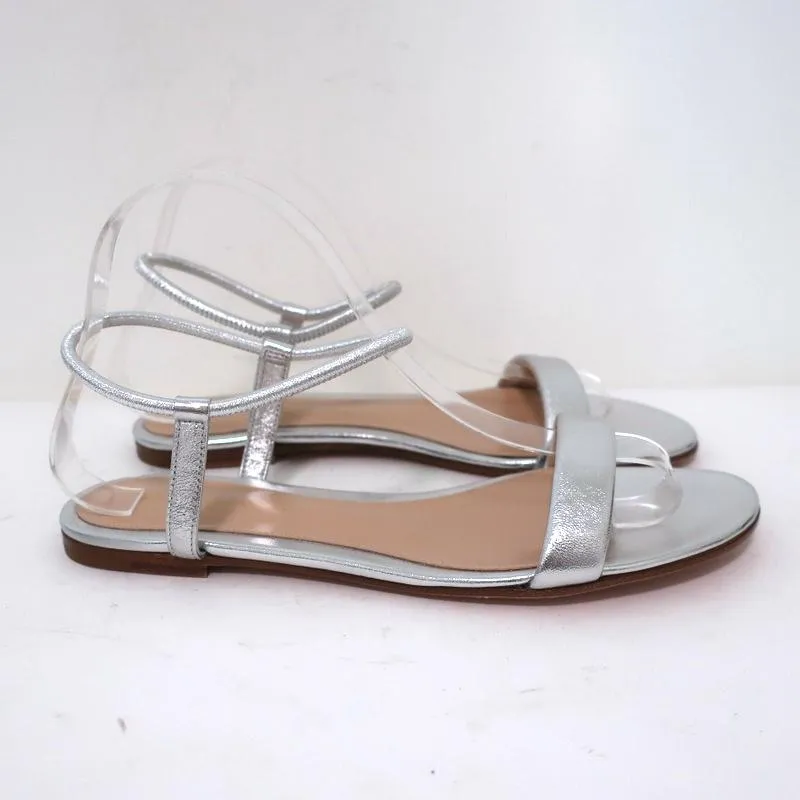 Gianvito Rossi Jaime Riemchensandalen Silber Metallic Leder Größe 38.5 NEU