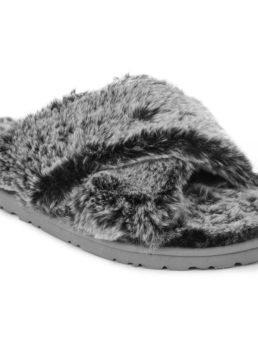Graue Faux-Fell-Flauschige Schlüpfer