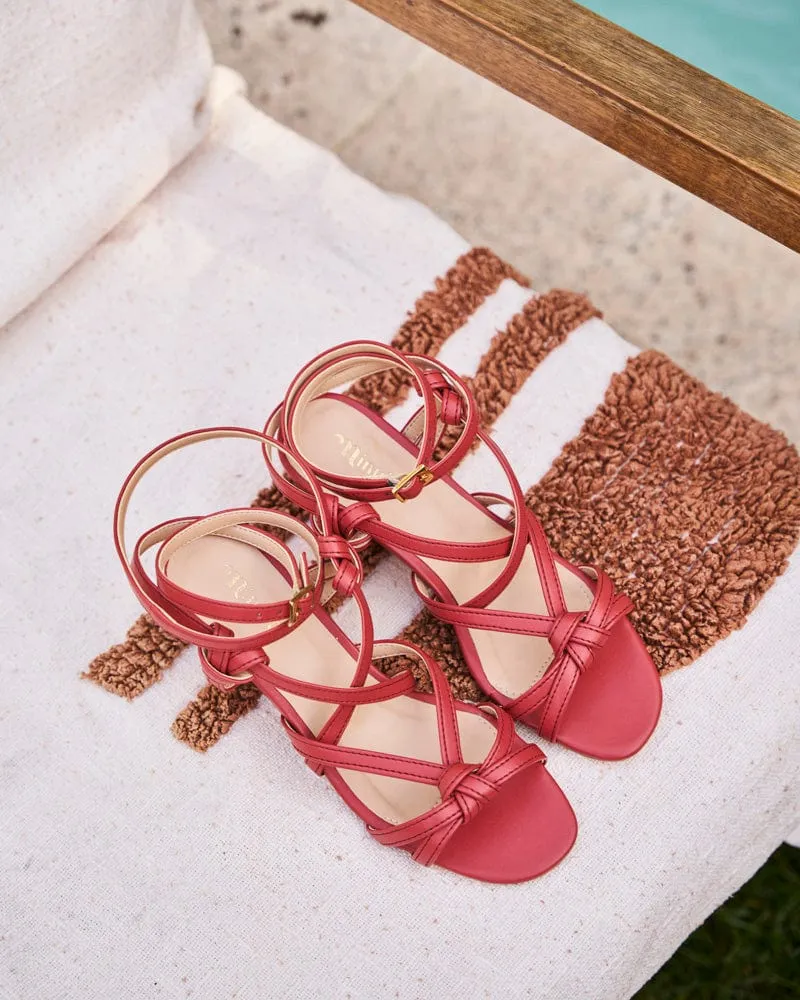 Hoya Riemchen-Wickel-Sandalen mit Absatz aus veganem Apfelleder | Koralle