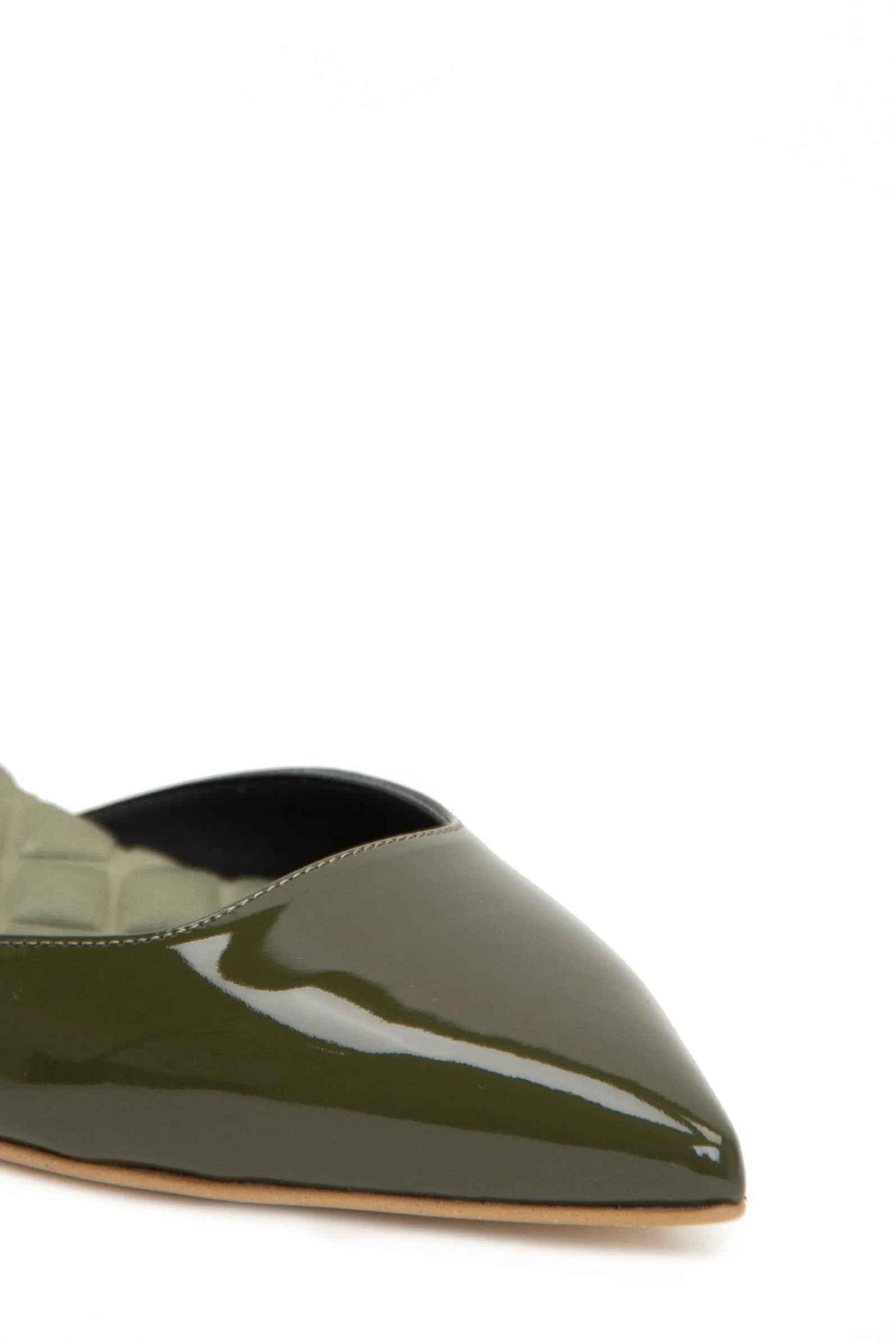 Jackie Vegan Leder Slingback Flats | Grün Lackiert