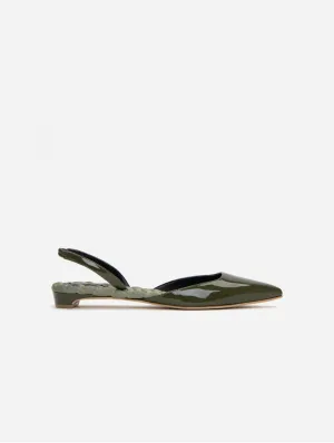 Jackie Vegan Leder Slingback Flats | Grün Lackiert