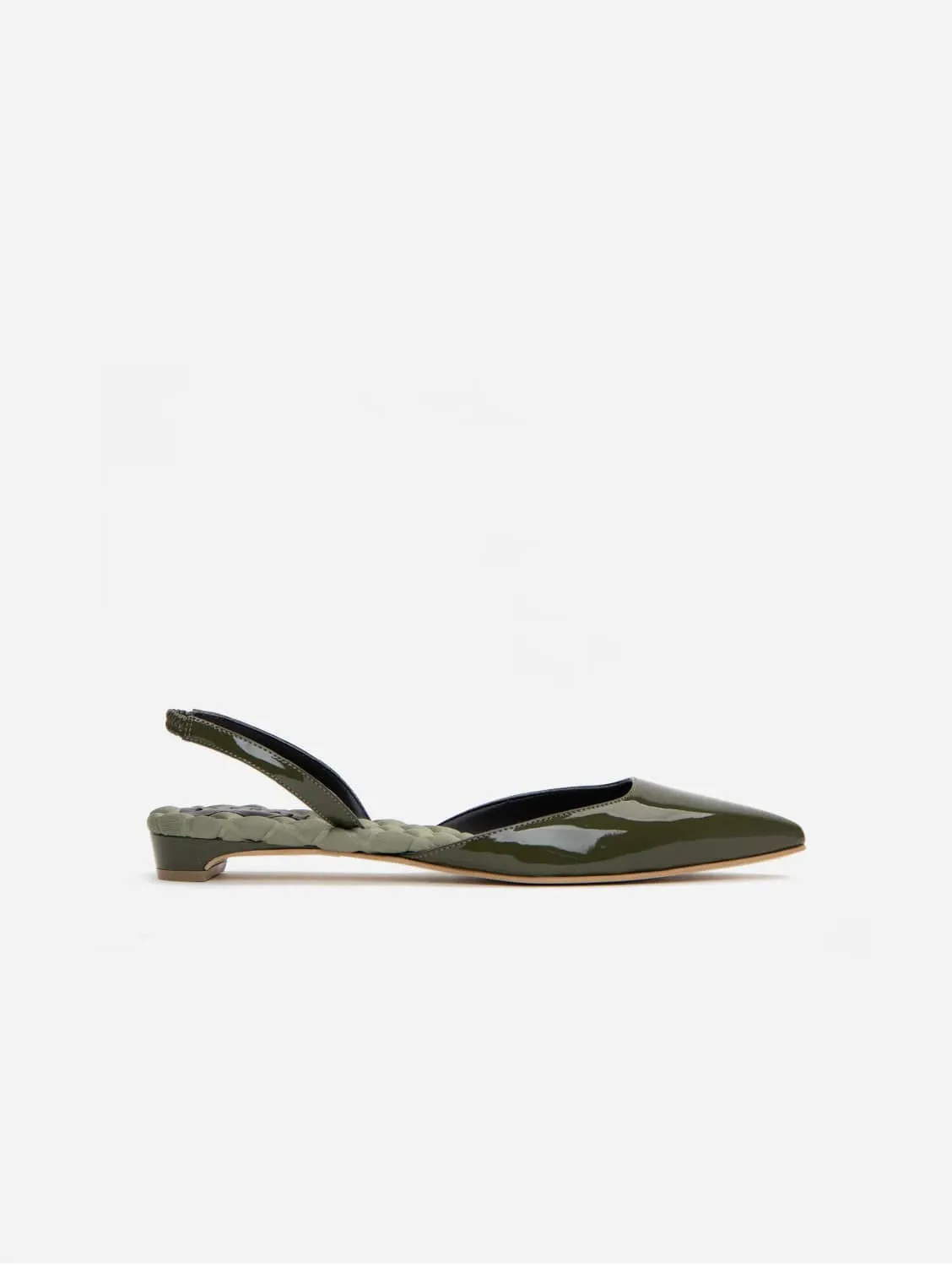 Jackie Vegan Leder Slingback Flats | Grün Lackiert