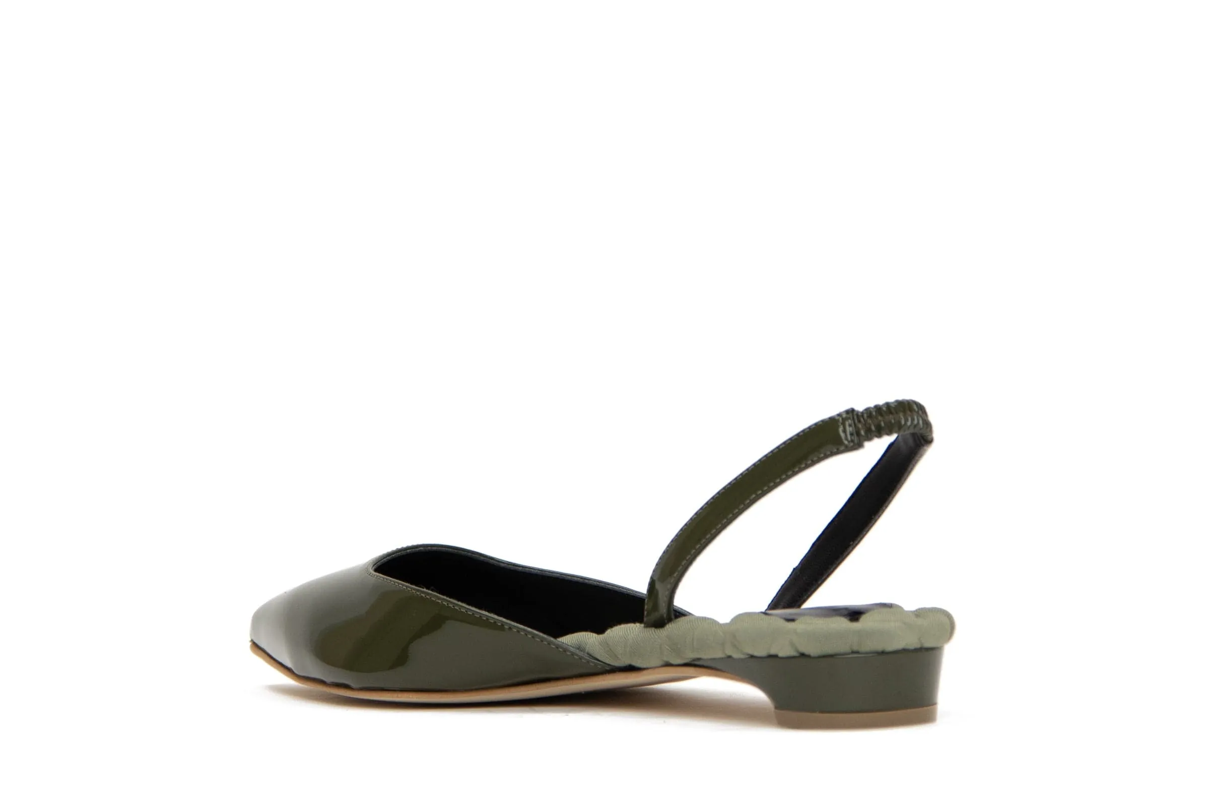 Jackie Vegan Leder Slingback Flats | Grün Lackiert