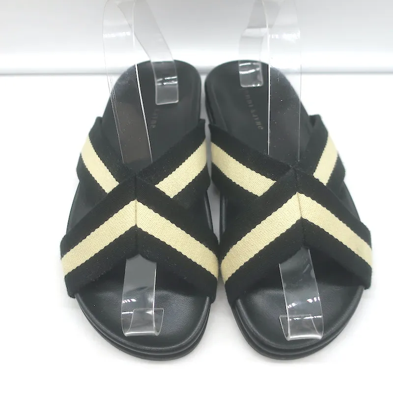 Jenni Kayne Gestreifte Canvas Crossover Sandalen Schwarz/Creme Größe 40 Flache Slides