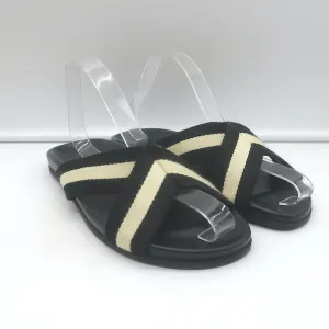 Jenni Kayne Gestreifte Canvas Crossover Sandalen Schwarz/Creme Größe 40 Flache Slides