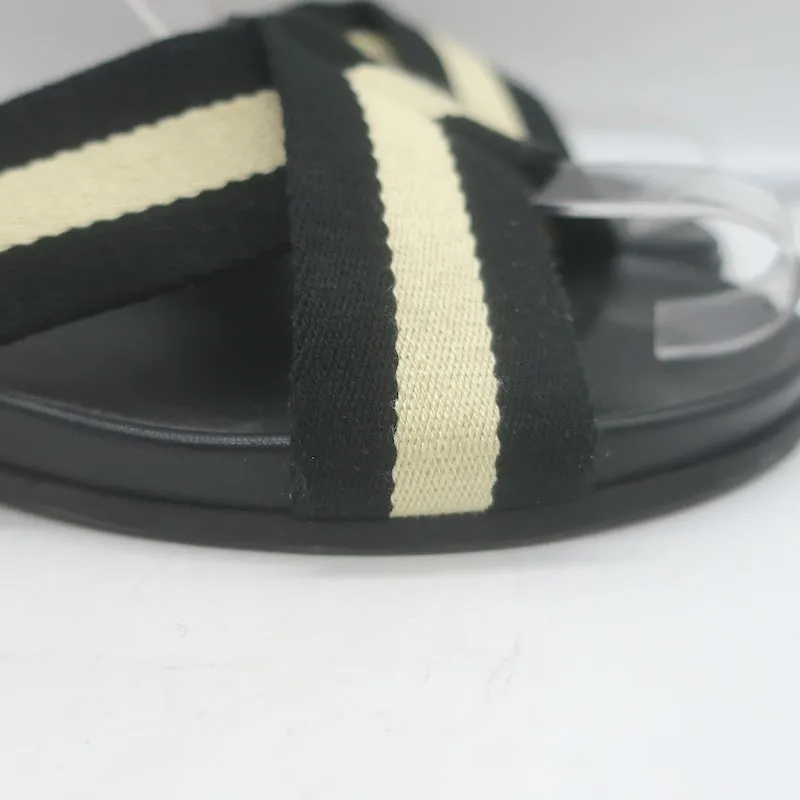 Jenni Kayne Gestreifte Canvas Crossover Sandalen Schwarz/Creme Größe 40 Flache Slides