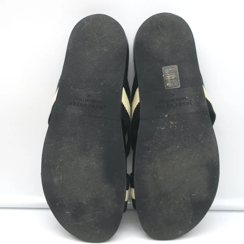 Jenni Kayne Gestreifte Canvas Crossover Sandalen Schwarz/Creme Größe 40 Flache Slides