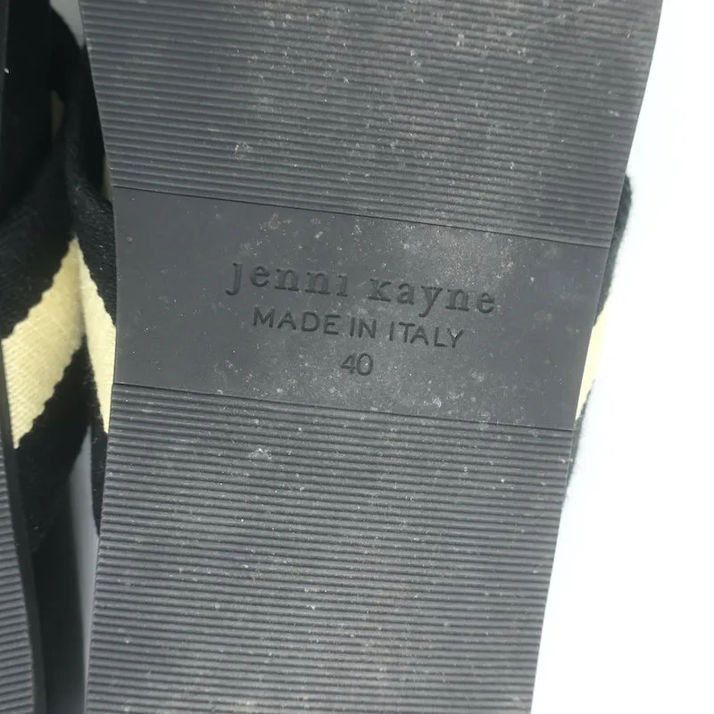 Jenni Kayne Gestreifte Canvas Crossover Sandalen Schwarz/Creme Größe 40 Flache Slides