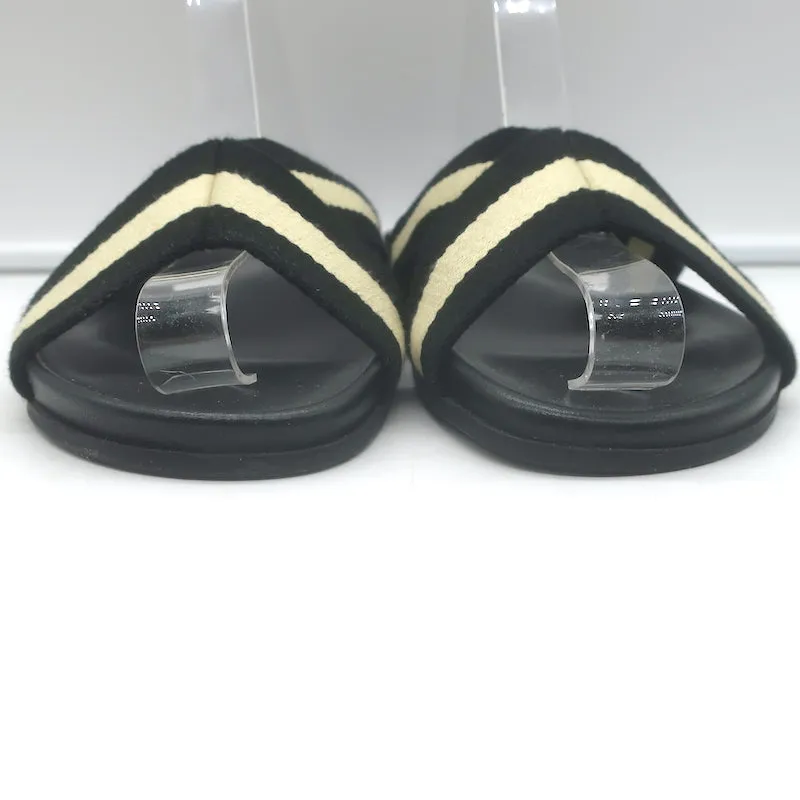 Jenni Kayne Gestreifte Canvas Crossover Sandalen Schwarz/Creme Größe 40 Flache Slides