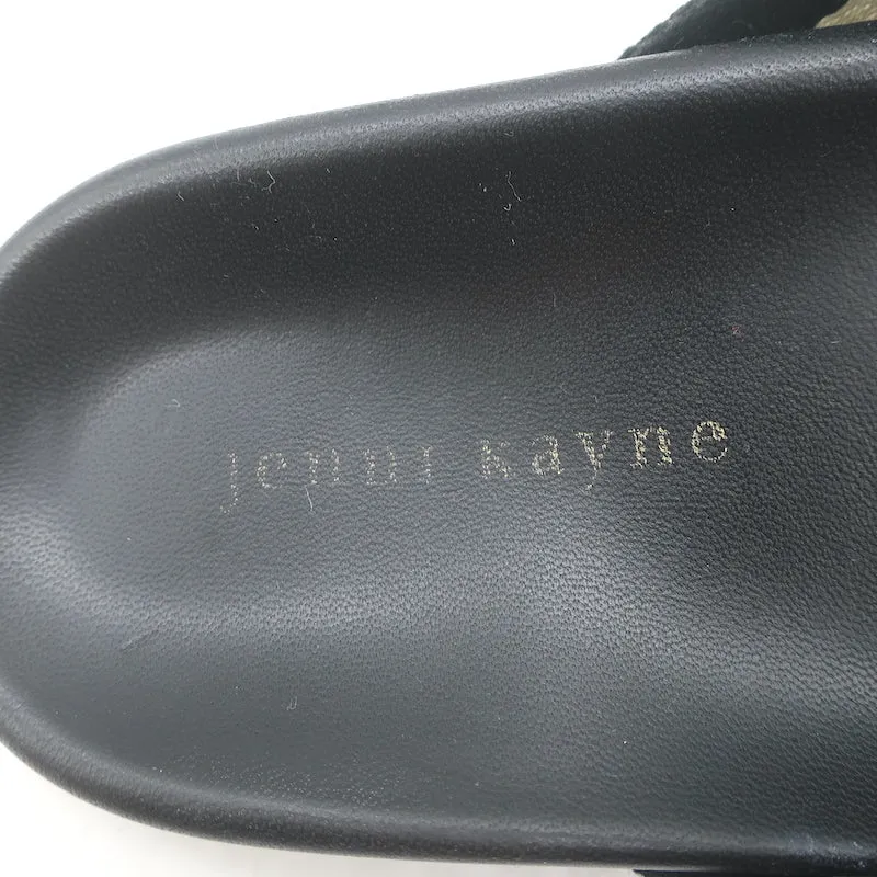 Jenni Kayne Gestreifte Canvas Crossover Sandalen Schwarz/Creme Größe 40 Flache Slides