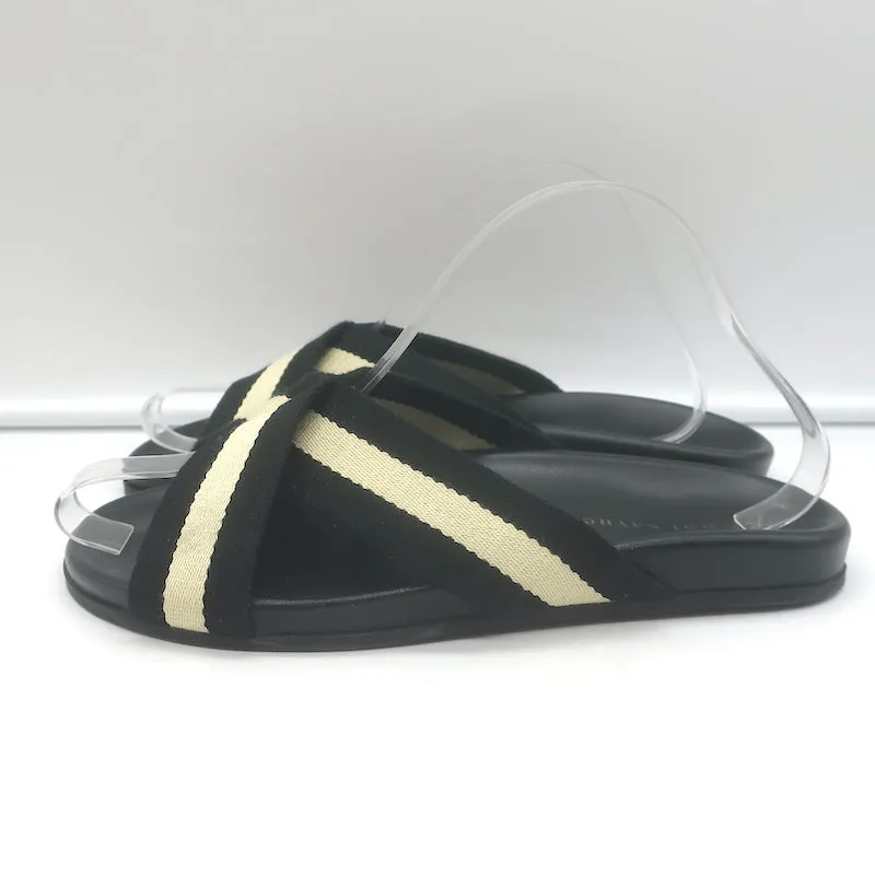 Jenni Kayne Gestreifte Canvas Crossover Sandalen Schwarz/Creme Größe 40 Flache Slides