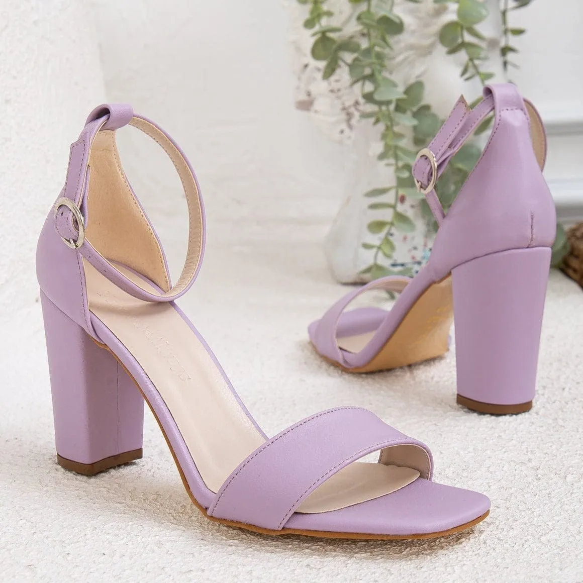 Jess Open-Toe Block Absatz Vegane High Heels | Lavendel