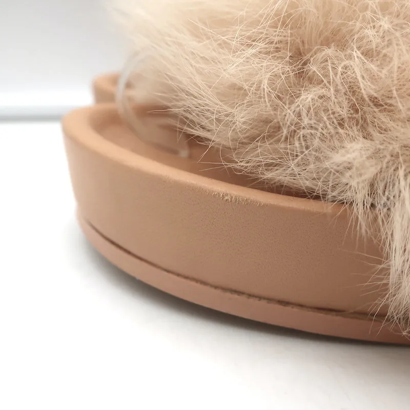 Jil Sander Toscana Shearling Slide Sandalen in Nude Größe 39