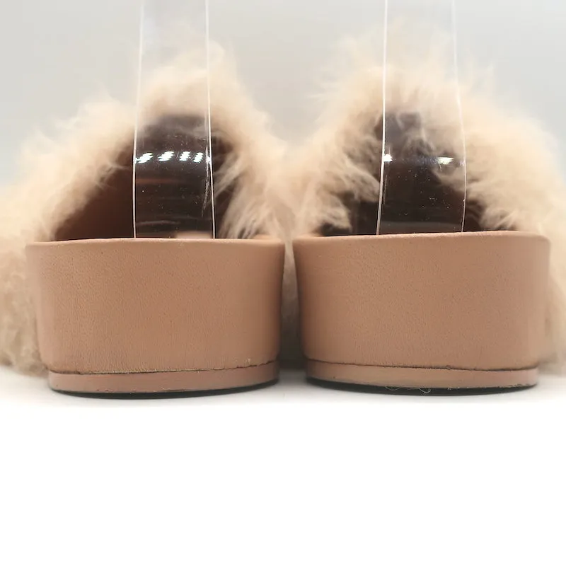 Jil Sander Toscana Shearling Slide Sandalen in Nude Größe 39
