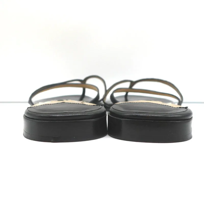 Jimmy Choo Flache Badelatschen Sandalen Schwarz Leder Größe 38.5