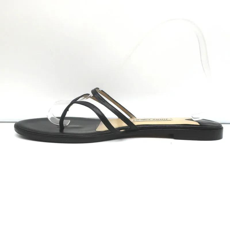 Jimmy Choo Flache Badelatschen Sandalen Schwarz Leder Größe 38.5