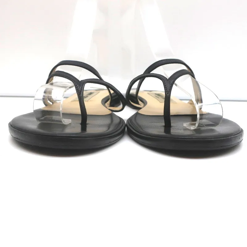 Jimmy Choo Flache Badelatschen Sandalen Schwarz Leder Größe 38.5