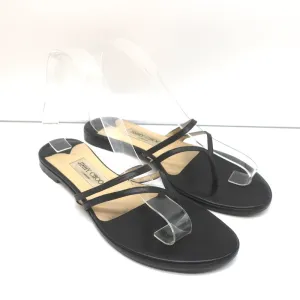 Jimmy Choo Flache Badelatschen Sandalen Schwarz Leder Größe 38.5