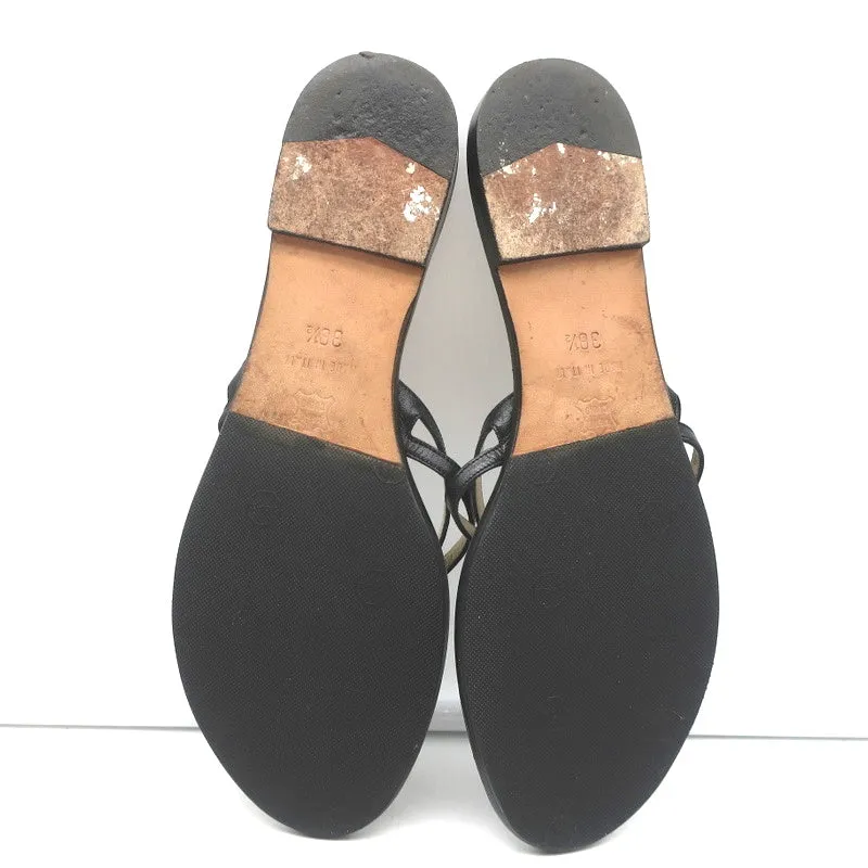 Jimmy Choo Flache Badelatschen Sandalen Schwarz Leder Größe 38.5